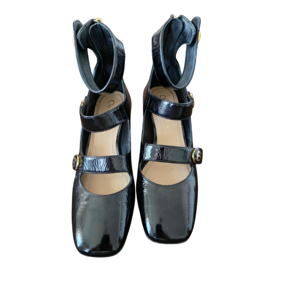 Dior Black Patent Leather Ankle Strap Shoes